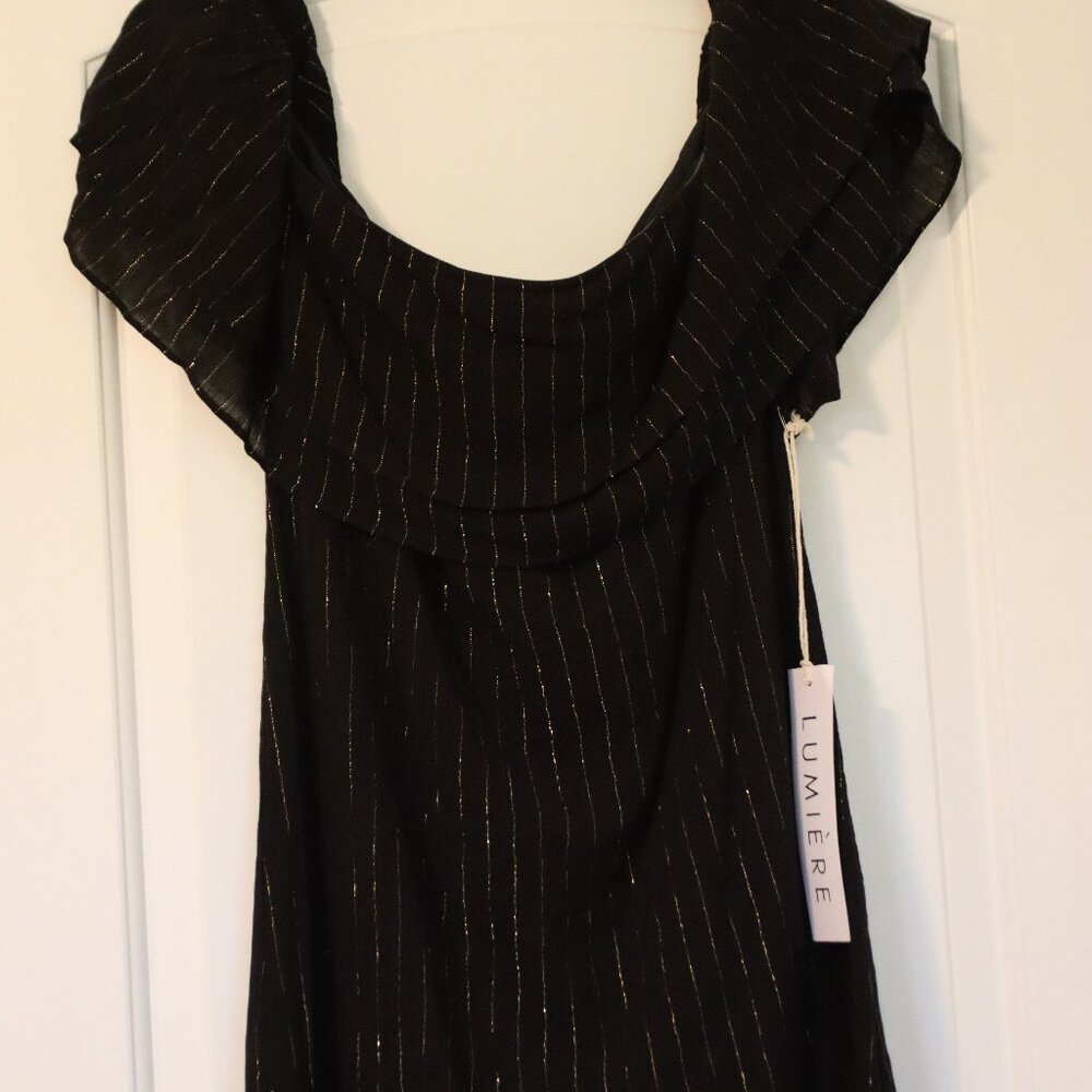 Lumiere Dress Size Small Black with Gold Sparkle Size Small Off Shoulder